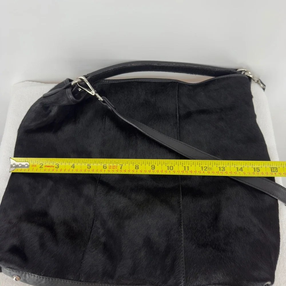 Gianni Chiarini Black Calf Hair Leather Hobo Bag Made in Italy Crossbody Large